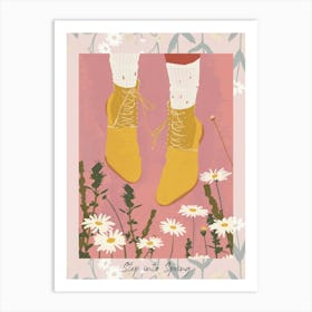 Step Into Spring Woman Yellow Shoes With Flowers 5 Art Print