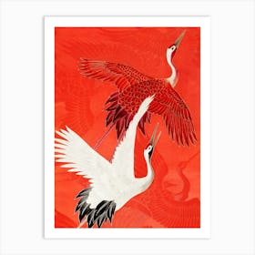 Red and White Cranes Art Print