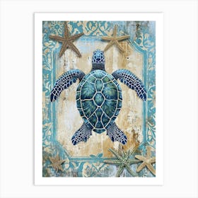 Sea Turtle & Star Fish Textured Collage 2 Art Print