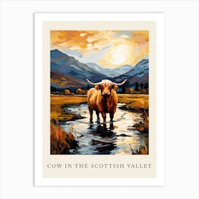 Brushstroke Impressionism Style Painting Of A Highland Cow In The Scottish Valley Poster Art Print
