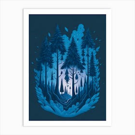 A Fantasy Forest At Night In Blue Theme 92 Art Print