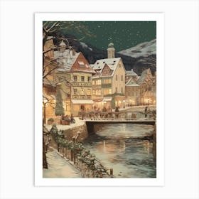 Vintage Winter Illustration Cesky Krumloy Czech Republic 5 Art Print