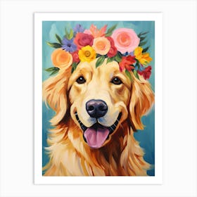 Golden Retriever Portrait With A Flower Crown, Matisse Painting Style 1 Art Print