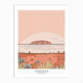 Ayers Rock Australia Color Line Drawing 3 Poster Art Print
