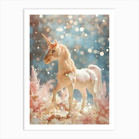 Toy Glitter Unicorn Winter Scene Art Print