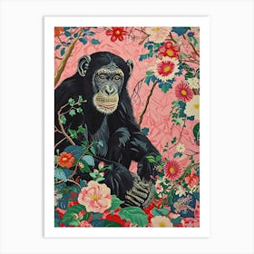 Floral Animal Painting Bonobo 2 Art Print