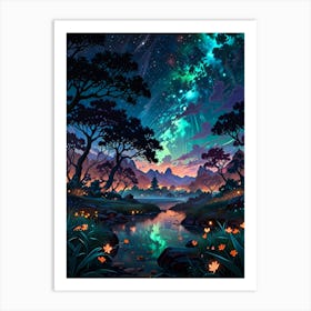 Night Sky In The Forest Art Print