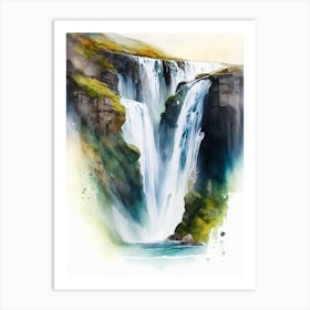 Langisjór Waterfall, Iceland Water Colour  (1) Art Print