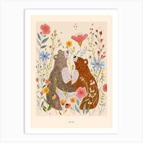 Folksy Floral Animal Drawing Bear 8 Poster Art Print