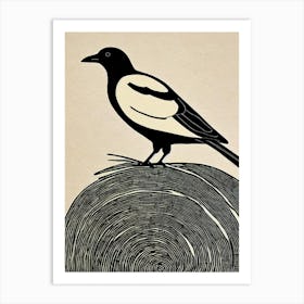 Magpie 2 Linocut Bird Art Print