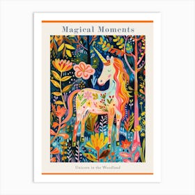 Floral Fauvism Style Unicorn In The Woodland 1 Poster Art Print