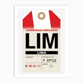 Lima (LIM) Peru Vintage Airline Luggage Tag Art Print