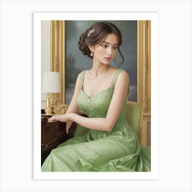 Young Woman In A Green Dress Art Print