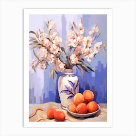Lavender Flower And Peaches Still Life Painting 3 Dreamy Art Print