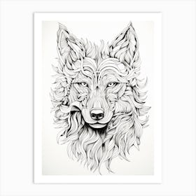 Red Wolf Line Drawing 1 Art Print