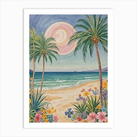 Tropical Beach Paradise In Pastel Colours Art Print