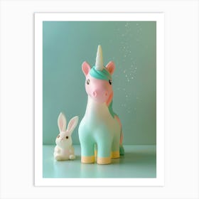 Pastel Toy Unicorn & Toy Bunny 3 Art Print