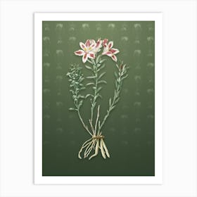 Vintage Lily of the Incas Botanical on Lunar Green Pattern n.0255 Art Print