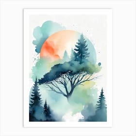 Watercolor Tree In The Forest Art Print