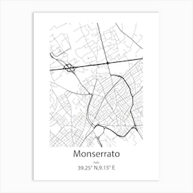 Monserrato,Italy Minimalist Map Art Print