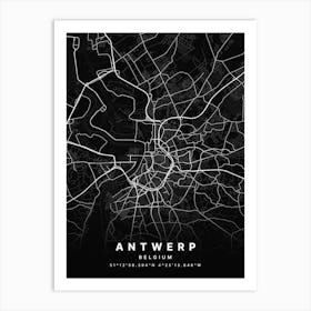 Antwerp Belgium Black Map Art Print