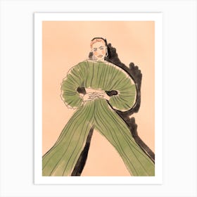 Drawing Of A Woman In A Green Dress Art Print