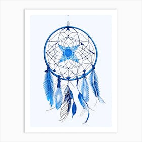 Dreamcatcher Symbol 1 Blue And White Line Drawing Art Print
