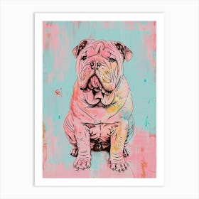 American Bulldog Pastel Line Watercolour Illustration  2 Art Print