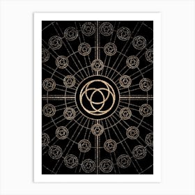 Geometric Glyph Radial Array in Glitter Gold on Black n.0349 Art Print