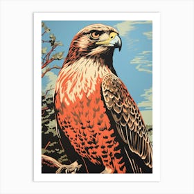 Vintage Bird Linocut Hawk 3 Art Print