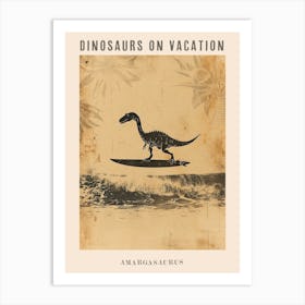 Vintage Amargasaurus Dinosaur On A Surf Board 4 Poster Art Print