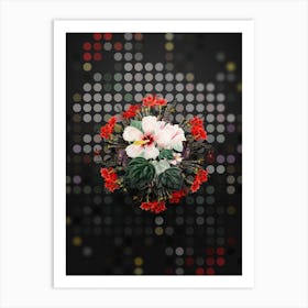 Vintage Marsh Hibiscus Floral Wreath on Dot Bokeh Pattern n.0428 Art Print