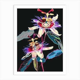 Neon Flowers On Black Passionflower 3 Art Print