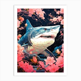 Shark With Flowers 2 Art Print