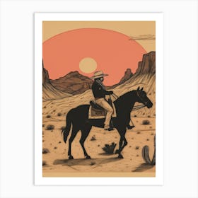 Cowboy Riding A Horse In The Desert 3 Art Print