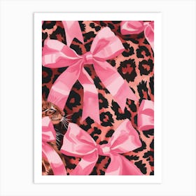 Leopard And Pink Bows 1 Pattern Art Print