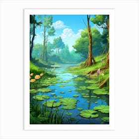 Swamp And Wetlands Cartoon 1 Art Print