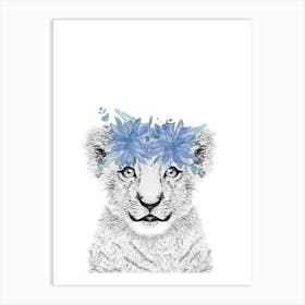 Lion Cub with flower crown kids baby Art Print