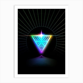 Neon Geometric Glyph in Candy Blue and Pink with Rainbow Sparkle on Black n.0217 Art Print