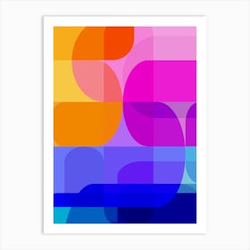 Abstract Geometric Rainbow Shapes in Pink Yellow Blue Art Print