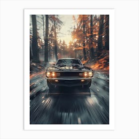 Car Driving In The Woods Art Print