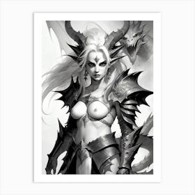 Dragonborn Black And White Painting (1) Art Print