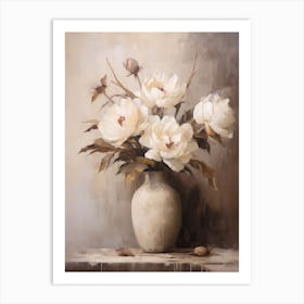 Peony, Autumn Fall Flowers Sitting In A White Vase, Farmhouse Style 2 Art Print