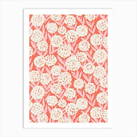 Blooming Abstract Allium Flowers Cream Pink Salmon Art Print