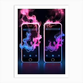 Two Smartphones With Smoke 1 Art Print