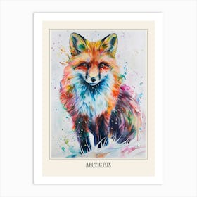 Arctic Fox Colourful Watercolour 3 Poster Art Print