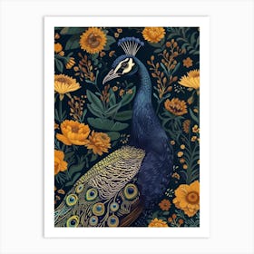 Navy Blue Peacock Wallpaper 1 Art Print
