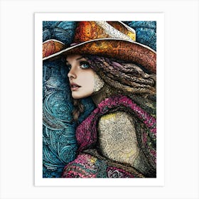 Cowgirl In A Hat Art Print