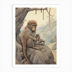 Storybook Animal Watercolour Baboon Art Print