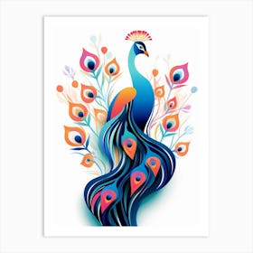 Colourful Geometric Bird Peacock 3 Art Print